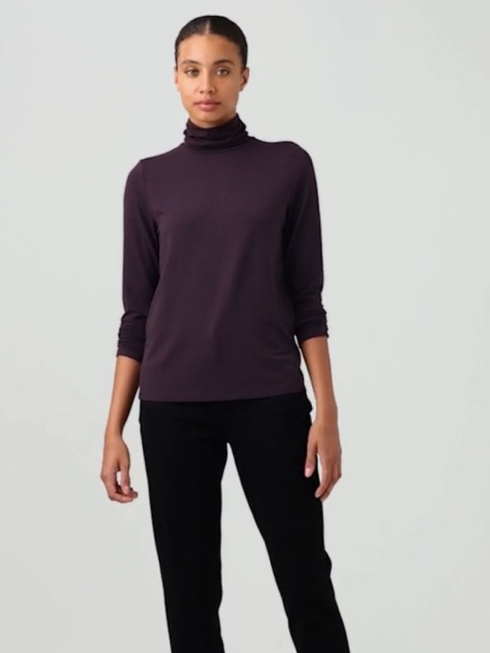 NWT Eileen Fisher Scrunch Neck Long Sleeve Top in Pomegranate, Size M